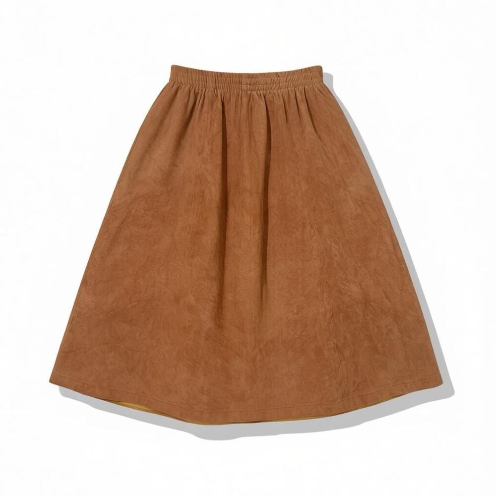 Vintage Apostrophe Brown Suede Midi Skirt Small Elastic Waist Fully Lined 80s 90